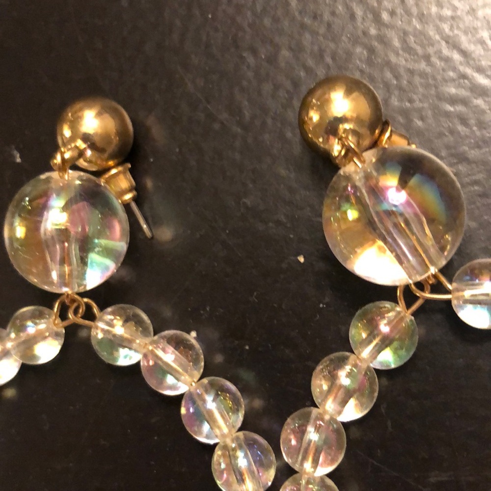 Iridescent beaded hoops - VINTAGE - Picture 3 of 4